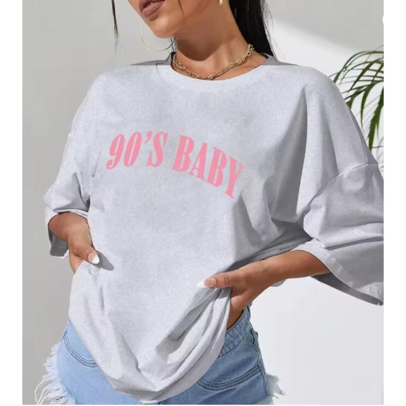90s Baby Creativity Letter Cotton TShirts for Women Funny Oversize Tops Street Hip Hop Clothing Allmath Female Short Sleeve