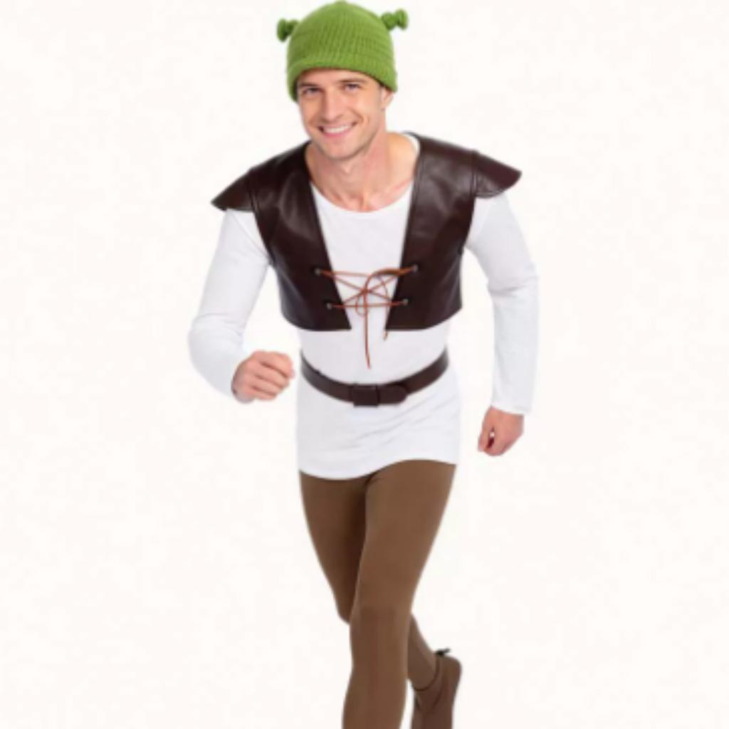 Monster Shrek Cosplay Costume Shrek Cosplay Halloween Shrek Cosplay Costumes Green Hat Shrek Top Leather Vest Pants for Men