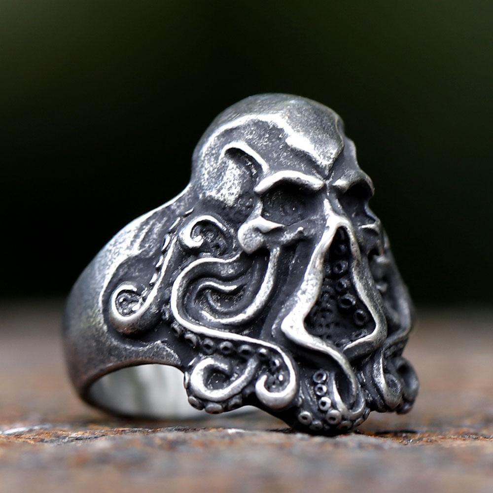 New Christmas Charm Halloween Octopus Skull Punk Stainless Steel Seaman Rings Men Anel Puck Jewelry Halloween Gift