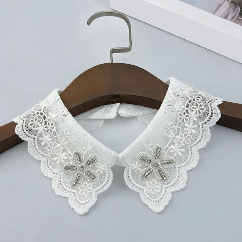 Jeweled Rhinestones False Collar Beaded Lace Spread Lapel Graceful Art Collar Sweet Shawl False Decorative Shawl