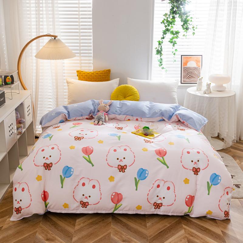 Kawaii Cartoon Bear Duvet Cover Cotton Girly Style Pattern Bedding Soft Skin-friendly Breathable Comforter Cover for Kids Girls