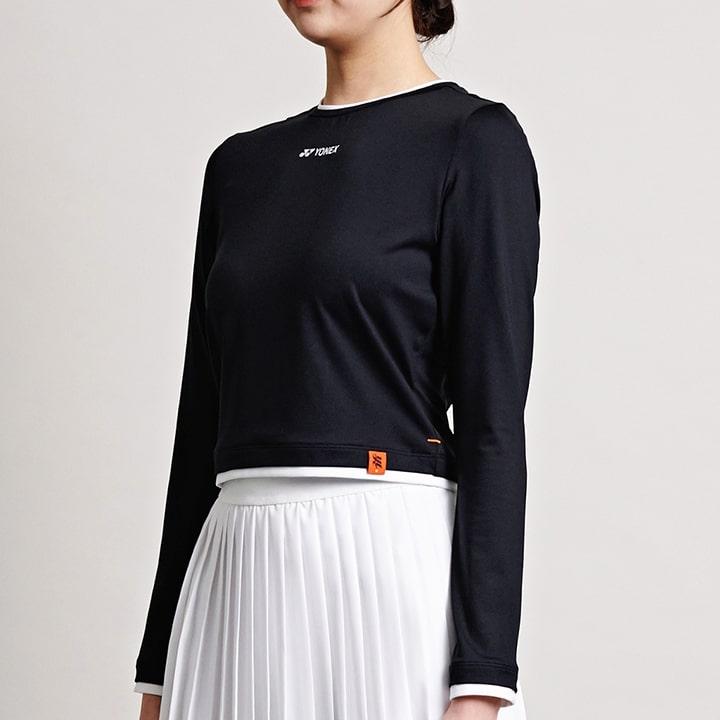 YONEX 245Tl004F Midnight Black Women'S Layered Style Crop Long Sleeve T-Shirt