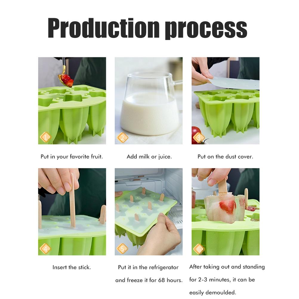 6 Cavity Carambola Silicone Ice Cream Mold with Lid DIY Ice Lolly Mold Popsicle Ice Mould