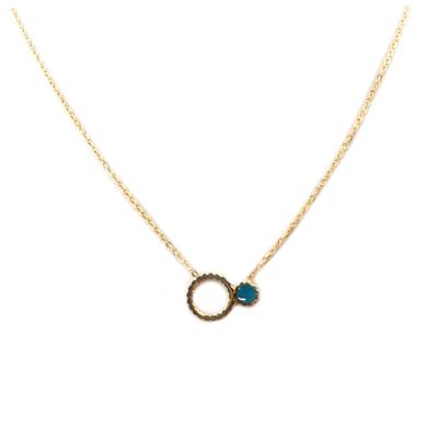 [P7875] - Designer Steel Necklace 'Boho' Turquoise Gold - 15x10 Mm