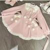 Japanese Kawaii Lolita Lace Patchwork Sweet Dress Coat Women Y2k Aesthetic Contrast Color Dresses Single Breasted Party Vestidos