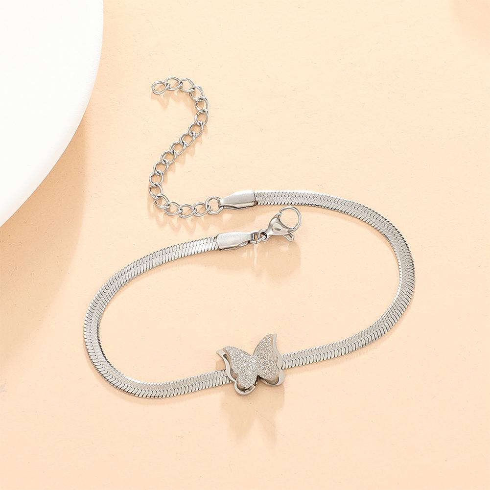 Stainless Steel Frosted Butterfly Pendant Necklace Bracelet Fashionable Niche Titanium Steel Tassel Necklace Women Jewelry