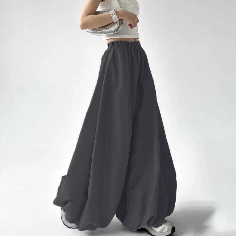 

Women s Summer Loose-Fit Retro Bell-Bottom Pants with Elastic Waistband, Flowing Drape, Casual Ice-Silk Wide-Leg Pants Skirt 3XL