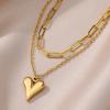 Hot-selling personalized multi-layer peach heart necklace creative love k gold pendant women's retro stainless steel collarbone chain
