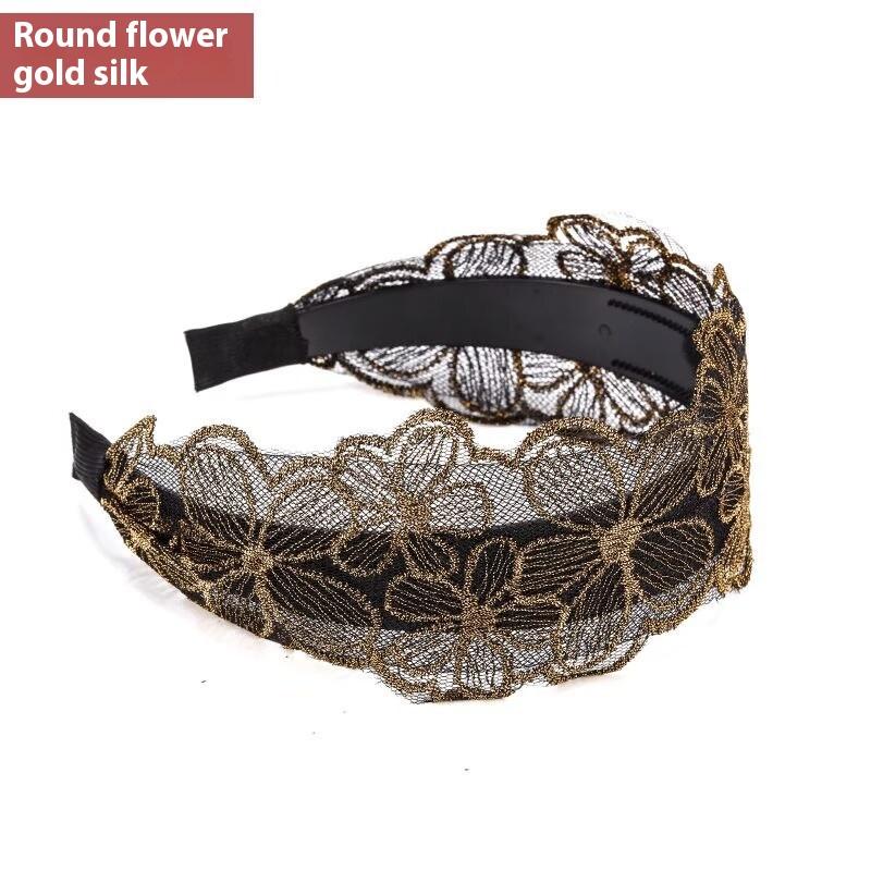 South Korean Gold Embroidered Headband Wide-Brimmed Short Hair Cover White Hair Artifact Hair Stamp All-Match Teeth Headband