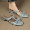 Fashion Bow Square Toe Slippers Mules Heeled Sandals Women Casual Loafers Shoes Woman 2025 Trend Summer Pumps Soft Leather Flip Flops