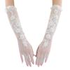 Women Sheer Tulle Long Gloves with 3D Floral Lace & Rhinestones, Elegant Bridal Gloves for Wedding