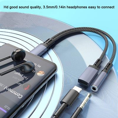 1PC 10W 2-IN-1 Fast Charge Adapter Type-C To 3.5MM Earphone Audio Adapter For Apple 15 Samsung Huawei