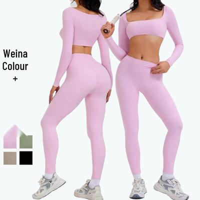 Conjunto de yoga transfronterizo para mujer: Leggings de talle alto y top sexy de manga larga para hacer ejercicio al aire libre.