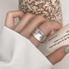 PANJBJ 925 Sterling Silver Geometric Black Stone Rings for Women Girl Korean Simple Adjustable Couple Jewelry Dropshipping