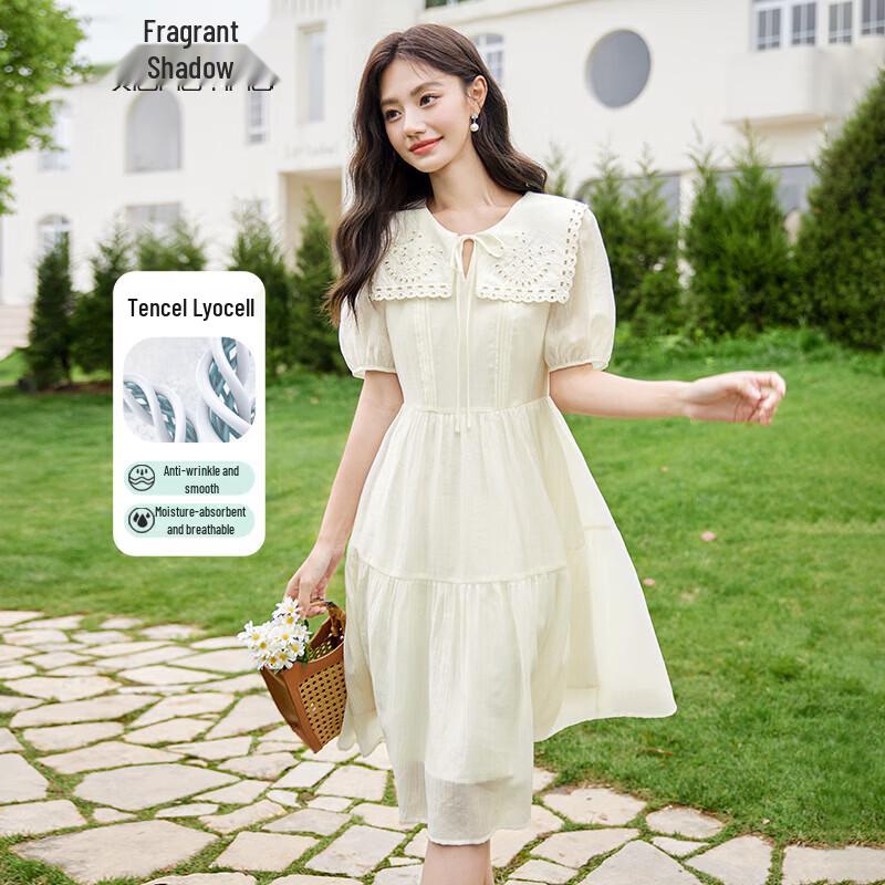 Xiangying 2025 Summer Ladylike Lyocell Tencel A-Line Lapel Midi Dress M