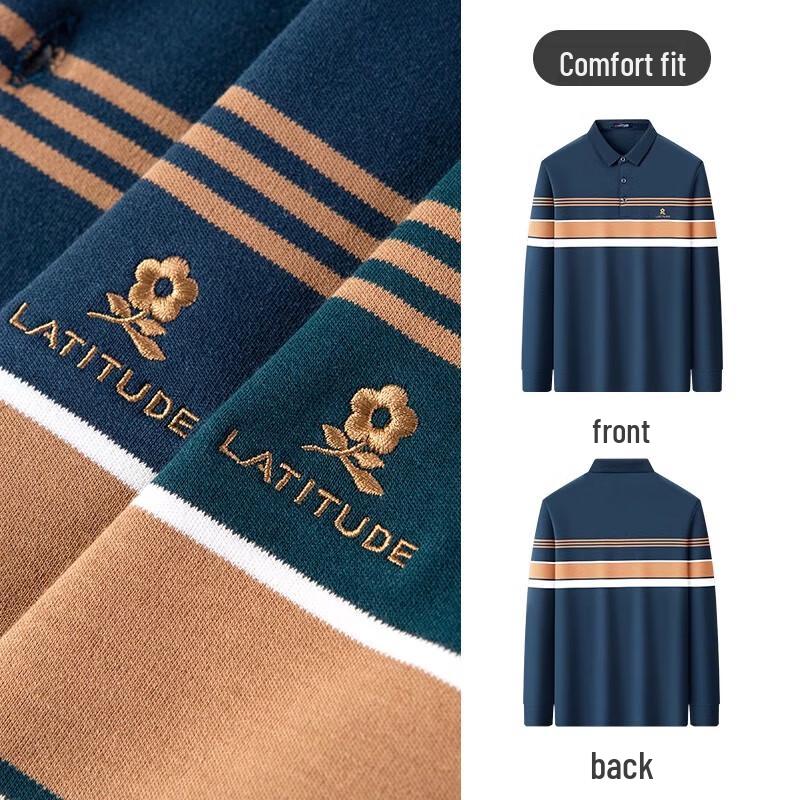 MONTAGUT Men's Pure Cotton Long-Sleeve Lapel Polo Shirt