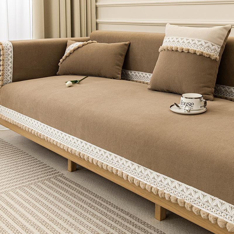 Sofa Cushion Four Seasons Universal Non-Slip Mat Japanese Style Log Style Cream Color Imperial Concubine Four-Seat Cushion