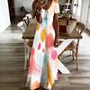 Women Plus Size V Neck Short Sleeve Printed Casual Straight Long Dress