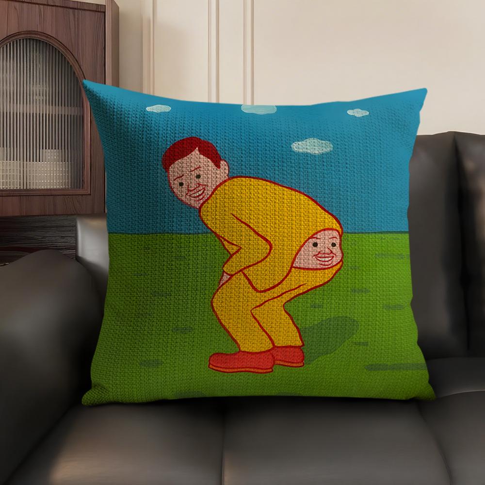 Art J-Joan C-Cornella Cushion Cover Natural Linen Organic Fabric Double-Sided Printing Sofa Home Decor Gift Pillow Case