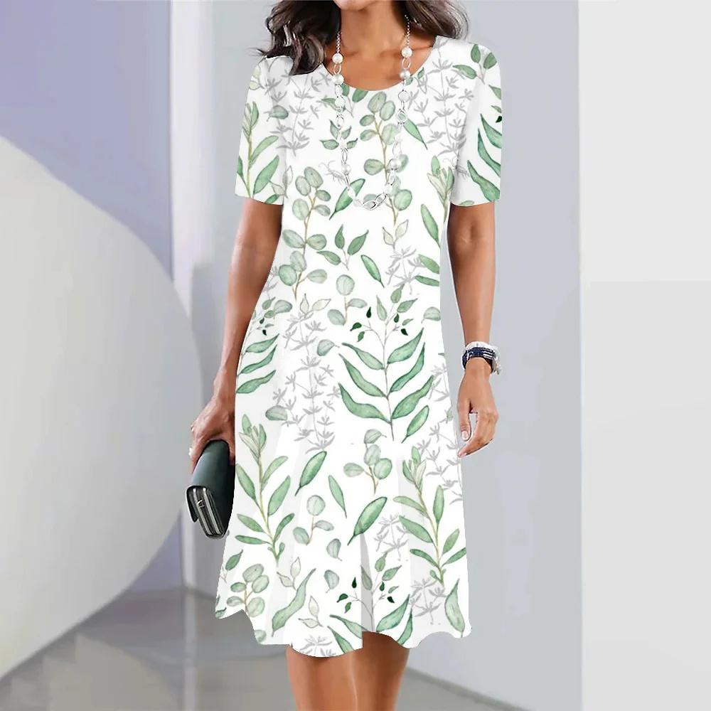 New Botanical & Flower Print Women's Dresses Plus Size Elegant Long Dresses Female Women Clothing One-piece Dress