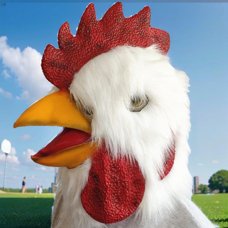 Nuova Maschera in Lattice con Cappuccio di Pollo Bianco Peluche Testa di Pollo Animale Divertente Travestimento Cos Halloween Maschera per Feste
