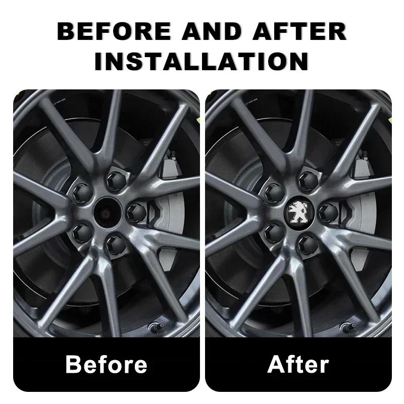 Pegatina para Coche 4uds Pegatinas Decorativas Metálicas para Tapacubos de Rueda de Coche Para Peugeot 206 207 208 306 307 308 406 407 408 301 106 107 108 2008 300