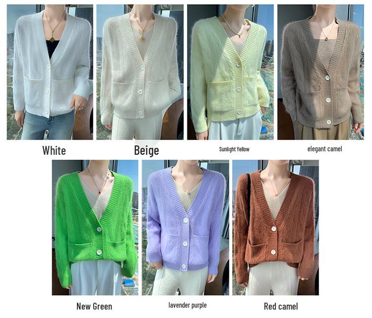 Korean Style Mink Velvet Knit Cardigan - Women's Casual Loose Fit Sweater Coat for Autumn/Winter.