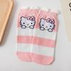 Women's Blue Fat Cat Cartoon Socks – Cute 3D Ears, Feather Yarn, All Cotton, Low-Cut Boat Style