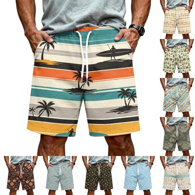 Men's Hawaiian Drawstring Elastic Waist Mesh Shorts for Summer Beach Vacations