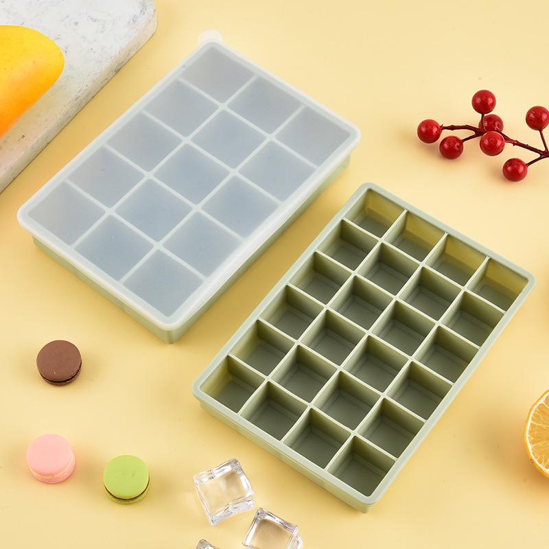 24 Grid Square Ice Cube Tray with Lid Flexible Easy Release Silicone Ice Cube Mold Reusable Ice Freezer for Cocktails Beverages 6