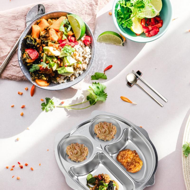 Stainless Steel Snack Plate Toddlers Divided Silver 1pc