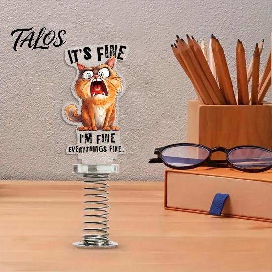 Strong Adhesive Base Car Figurines Cute Cat/Dog/Elf Dashboard Decorations with Spring Swing Design, Double-sided 2D Flat Acrylic Desk Accessories for