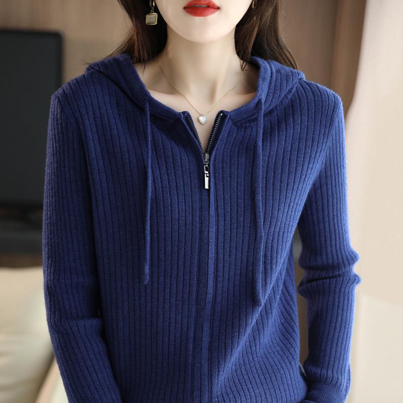 Early Autumn Hooded Knit Cardigan - Women's Slim Fit Long Sleeve Jacket