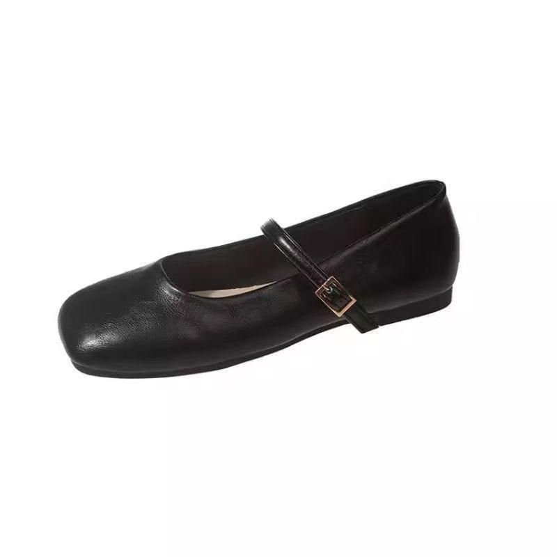 Fyrkantig tågrund mun enkelskor dam höst ny kjol milda skor mjuk sula Mary Jane små läderskor