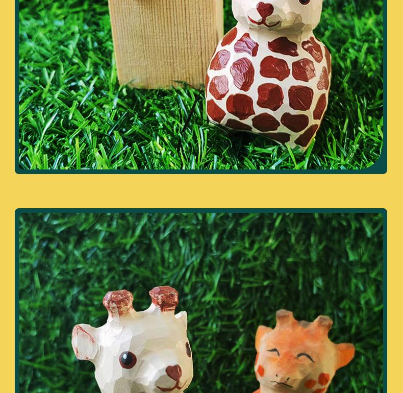 Giraffe Solid Wood Hand-Carved Desktop Ornament for Living Room or Office