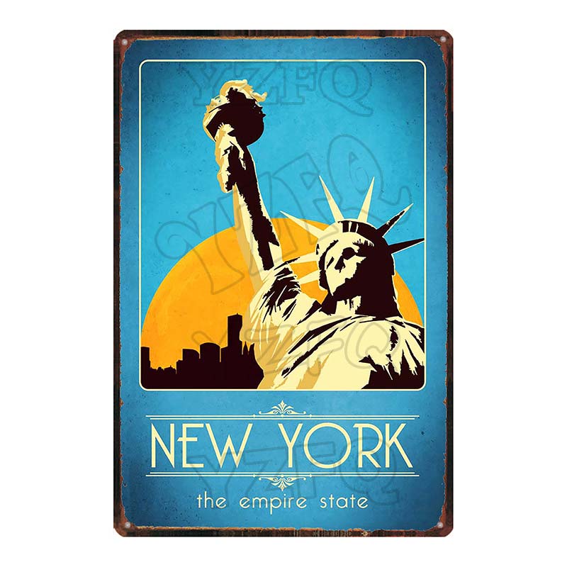 [ YZFQ ] New York City Reiseplakette Metall Vintage Blechschild Reisesouvenir Wand Bar Zuhause Restaurant Dekor 30X20CM DU-3558A