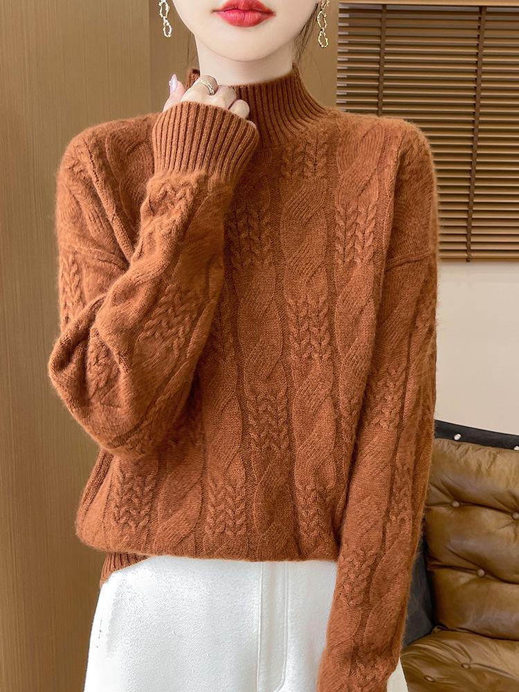 Women's 100% Pure Wool Half-High Collar Sweater - Soft, Comfortable, Versatile Base Layer for Autumn and Winter