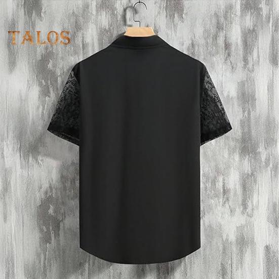 Herrenhemd Revers Kurzarm Hohlspitze Spleißen Hemd Tops Knöpfe Knopfleiste Einfarbig Slim Fit Freizeithemd
