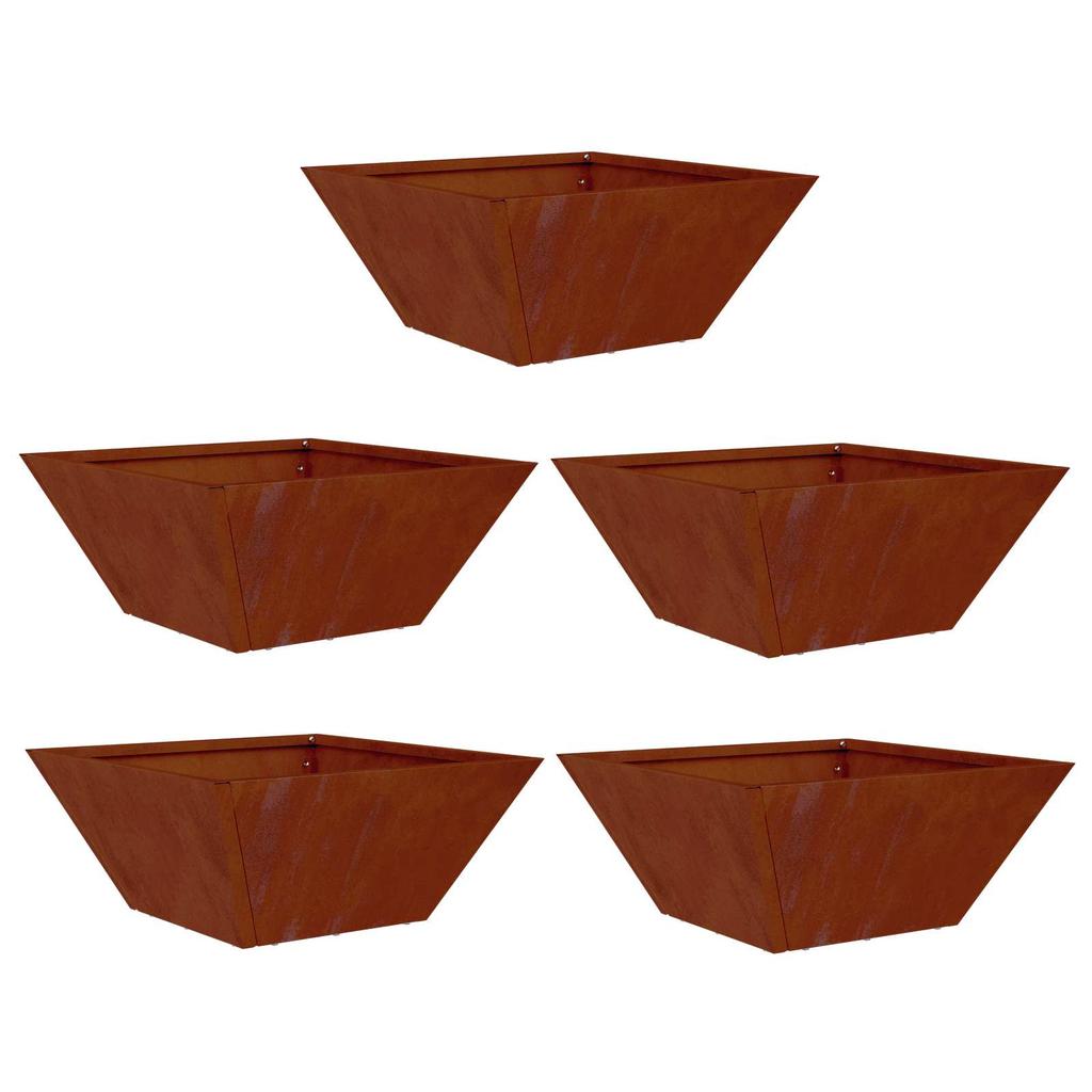 Garden Planter Set 5 Pcs Rustic Finish 35 X 35 X 15 Cm Weatherproof Steel