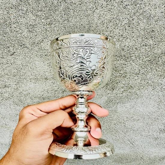 Brass Chalice Engraved Gold Plated Wine Goblet Handmade Brass Cup 200ml