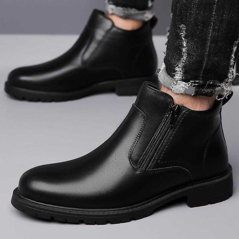 Herbst Winter Neue Designer-Lederstiefel für Herren Einfarbige Mode-Plateauschuhe Männliche Mode Lässige Business-Knöchelboots Mann