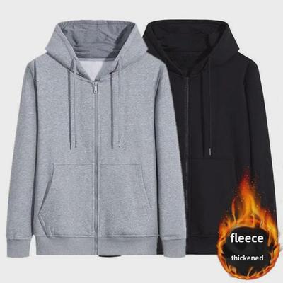 Felpa con cappuccio da uomo in velluto spesso grigio: Giacca Cardigan Sportiva Casual Taglia Grande Autunno/Inverno