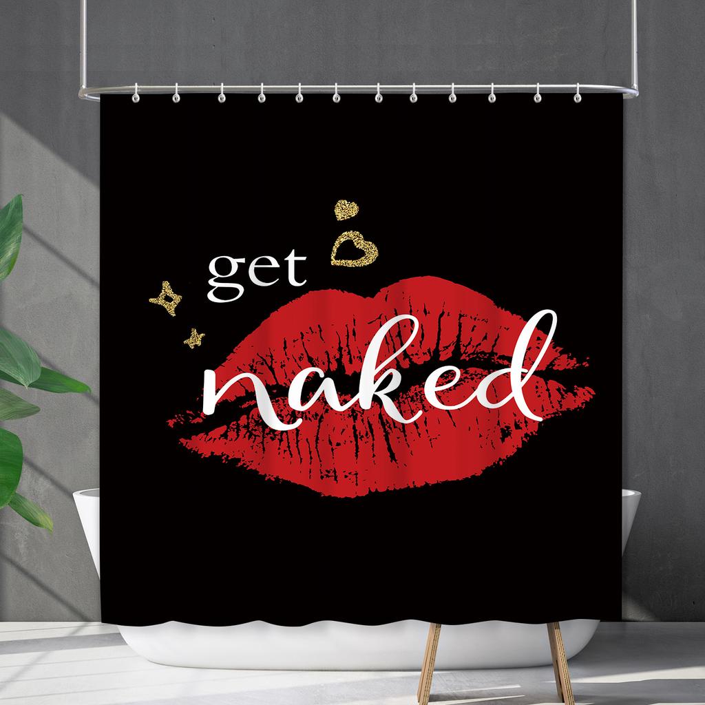 Shower Curtain Waterproof And Mildew-Proof Digital Printing English Alphabet Shower Curtain Bathroom Shower Cloth Partition Curtain Free Of Punching