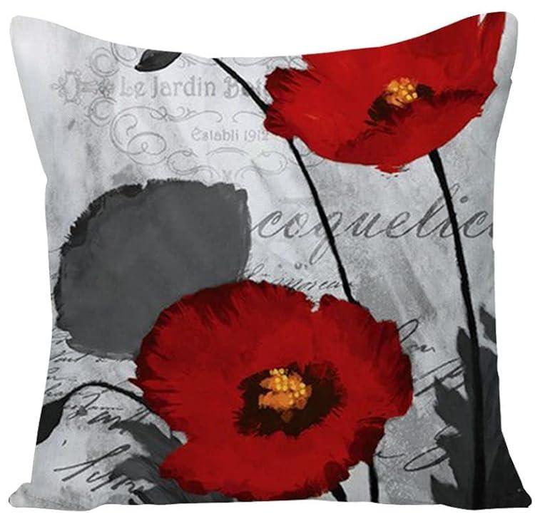 Red Gray Poppy Pillow Coversbedroom Sofa Decorative Cushion Cover With Zipper Soft Cushion Cover