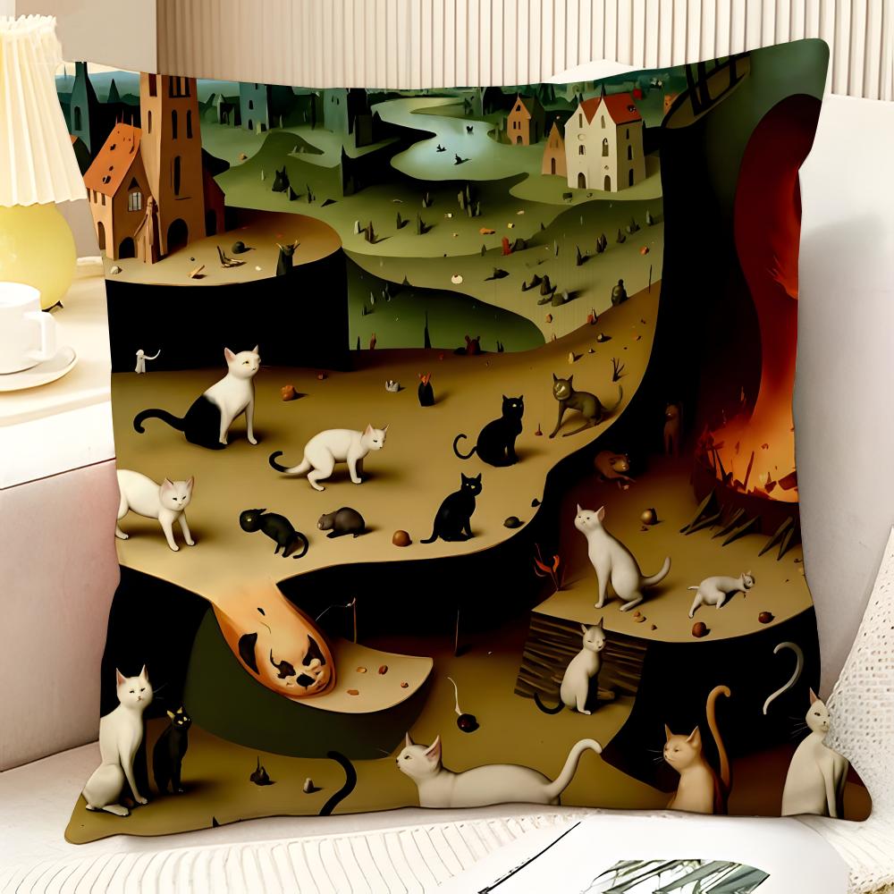 Surrealism Artist HHieronymus Bosch  Natural Linen Organic Fabric DoubleSided Printing Sofa Home Decor Gift Pillow Case