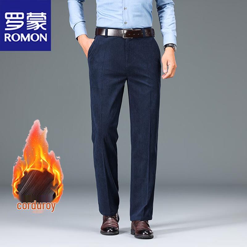 ROMON Men's Fleece-Lined Corduroy Relaxed Straight-Leg Casual Pants