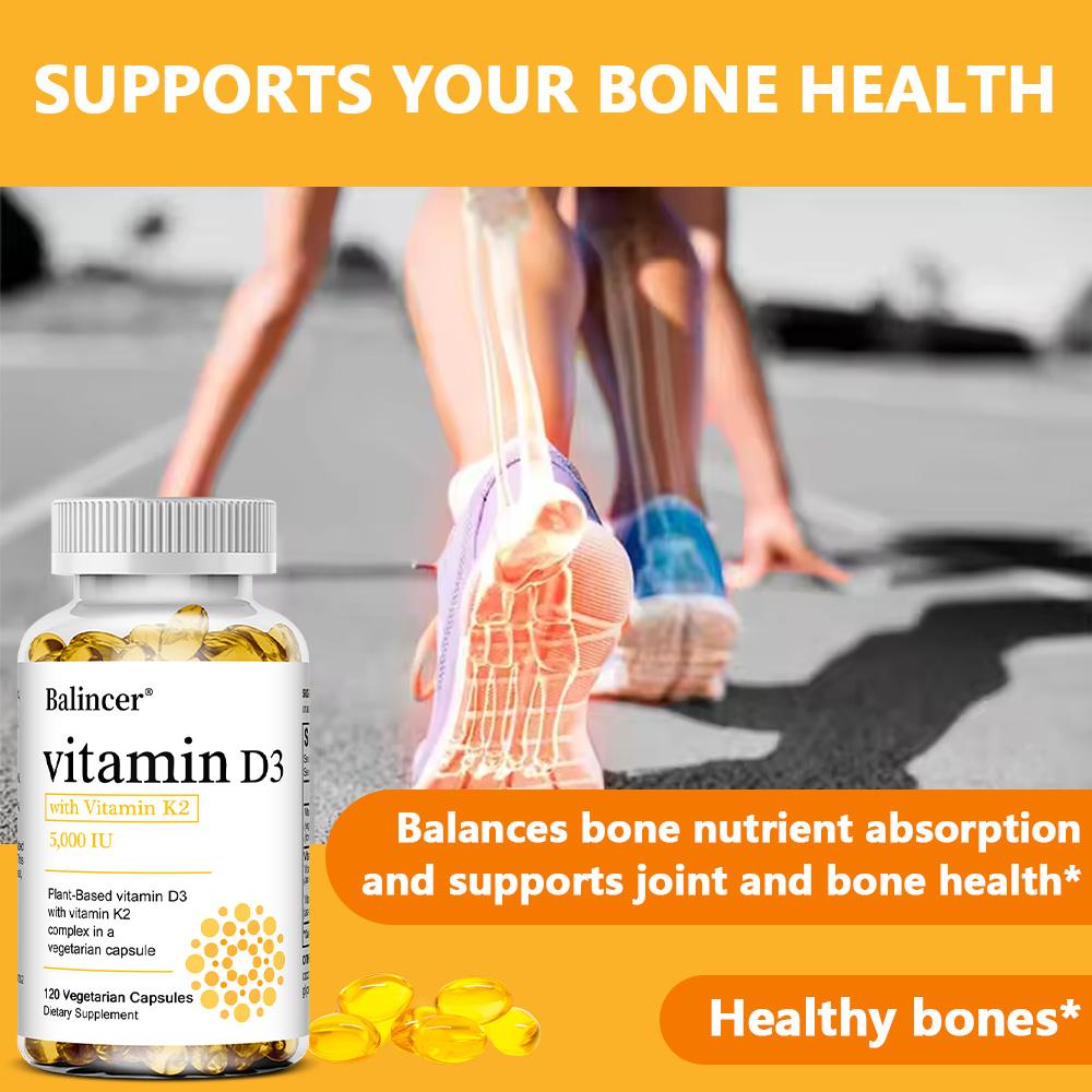 Vitamina D3 5000 UI con Complesso di Vitamina K2, 120 Capsule Vegetariane, Integratore Alimentare
