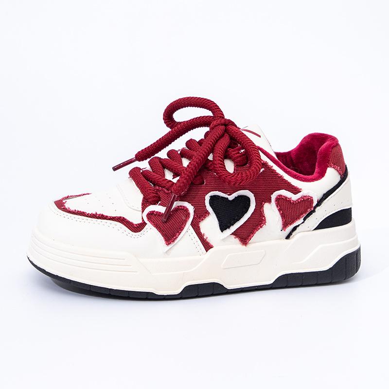 

Color matching love board shoes youth student shoes winter velvet warm shoes ins Korean version cotton shoes 40