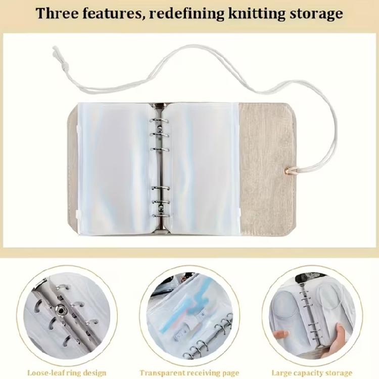 Multifunctional Circular Needle Organiser Case with 12Pcs Zippered Closure PVC Binder Pocket For Knitting Supplies