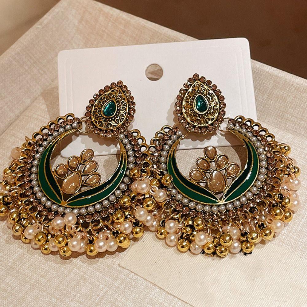 Rhinestone Tassel Water Droplet Earrings Beaded Tassel Exaggerated Tassel Earrings  Party